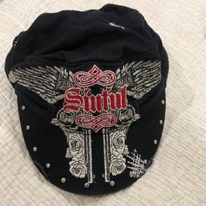 Sinful newsboy conductor hat cap Guns roses red black white